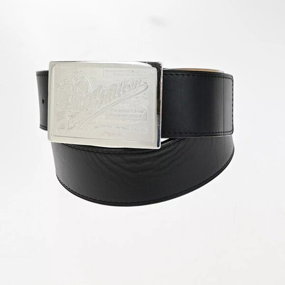 LOUIS VUITTON Logo Ceinture Jeans Belt Leather Black Silver Spain M6812 36ED272 - Picture 1 of 14